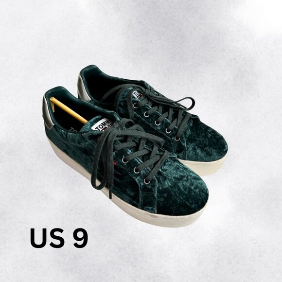 Emerald Green Platform Velvet Sneakers (US 9) - Picture 1 of 7